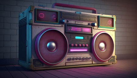 Get groovy with this retro 80s ghetto blaster in eye-catching neon colors. Turn up the volume on nostalgiaの素材