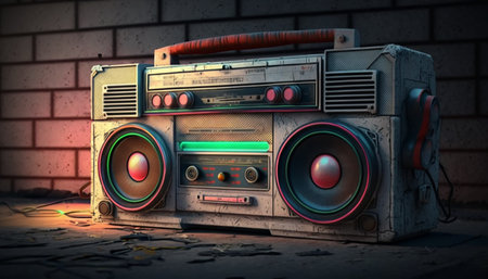 Get groovy with this retro 80s ghetto blaster in eye-catching neon colors. Turn up the volume on nostalgiaの素材