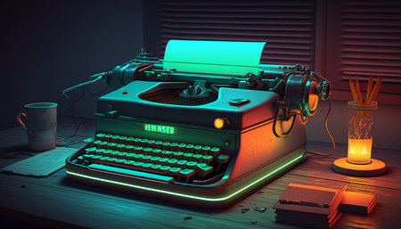 Get your creative juices flowing with this 80s typewriter in vibrant neon colors. Add a pop of retro style to your workspaceの素材