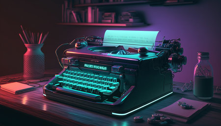 Get your creative juices flowing with this 80s typewriter in vibrant neon colors. Add a pop of retro style to your workspaceの素材