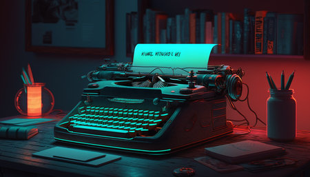 Get your creative juices flowing with this 80s typewriter in vibrant neon colors. Add a pop of retro style to your workspaceの素材