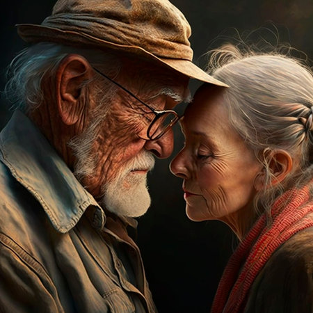 Illustration of an old loving couple Affection Age Trust Happiness AI generated contentの素材