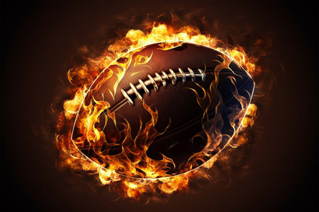 burning american football in flames illustrationの素材