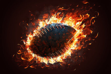 burning american football in flames illustrationの素材