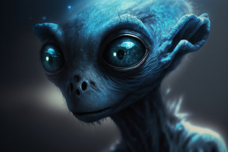 Portrait of a Blue Alien with Smooth Skin and Big Adorable Eyesの素材