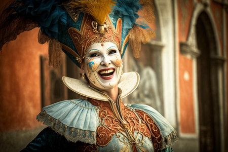 Celebrating Carnival in Venice: People in Festive Masks and Costumesの素材