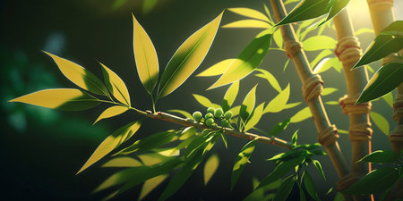 Illustration of green Bamboo in Sunlight Spa Relax AI generated contentの素材