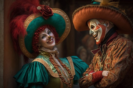 Celebrating Carnival in Venice: People in Festive Masks and Costumesの素材