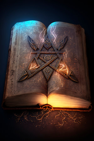An antique magical book with intricate runes and mystical glowing elements, revealing the secrets of ancient spells and incantations.の素材