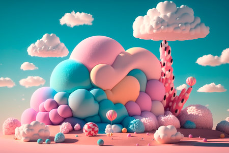 colorful cotton candy in soft color sugar backgroundの素材