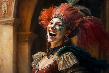 Celebrating Carnival in Venice: People in Festive Masks and Costumesの素材