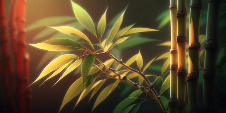 Illustration of green Bamboo in Sunlight Spa Relax AI generated contentの素材