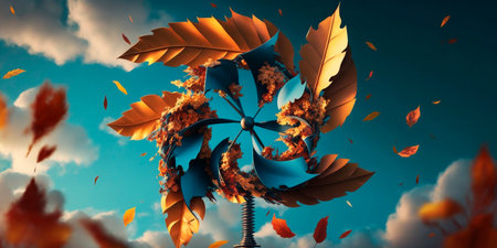Children's windmill with colorful autumn leaves AI generated illustrationの素材