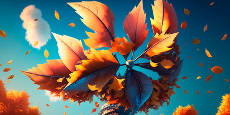 Children's windmill with colorful autumn leaves AI generated illustrationの素材
