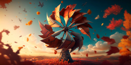 Children's windmill with colorful autumn leaves AI generated illustrationの素材