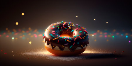 Delicious single donut with beautiful bokeh background in colorful illustration.の素材