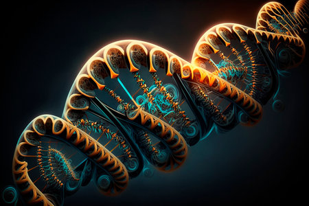 DNA structure with black background abstract genetic illustrationの素材