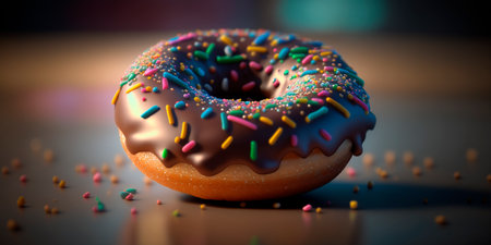 Delicious single donut with beautiful bokeh background in colorful illustration.の素材
