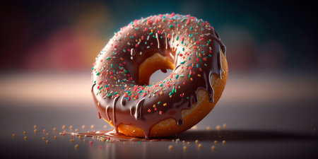 Delicious single donut with beautiful bokeh background in colorful illustration.の素材