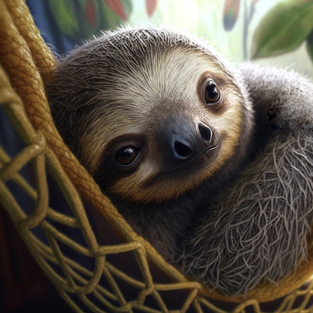 Lazy tired sloth in a hammock funny cartoon cuteの素材