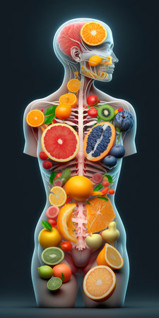 Body healthy diet detox fruit vegetable fresh alkaline diet AI generated illustrationの素材