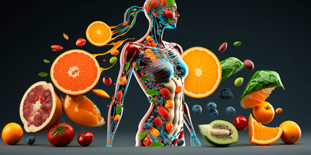 Body healthy diet detox fruit vegetable fresh alkaline diet AI generated illustrationの素材