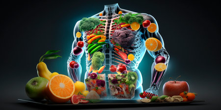 Body healthy diet detox fruit vegetable fresh alkaline diet AI generated illustrationの素材