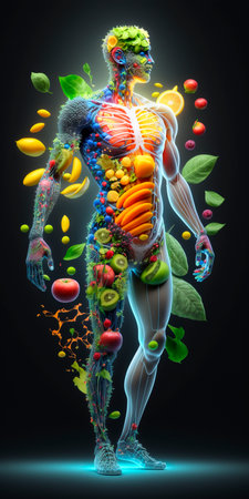 Body healthy diet detox fruit vegetable fresh alkaline diet AI generated illustrationの素材