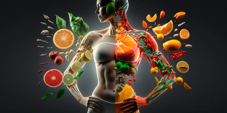 Body healthy diet detox fruit vegetable fresh alkaline diet AI generated illustrationの素材