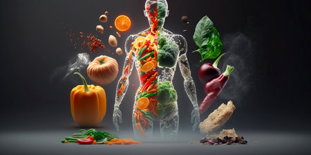 Body healthy diet detox fruit vegetable fresh alkaline diet AI generated illustrationの素材