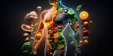 Body healthy diet detox fruit vegetable fresh alkaline diet AI generated illustrationの素材
