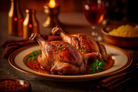Indulge in the Rich and Tender Delights of Confit de Canard, Slow-Cooked in Its Own Fat with Herbs and Spicesの素材