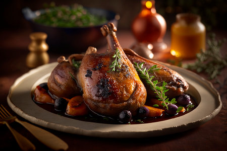 Indulge in the Rich and Tender Delights of Confit de Canard, Slow-Cooked in Its Own Fat with Herbs and Spicesの素材