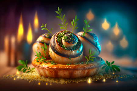 Escargot is a French delicacy made from edible land snails. It is typically served as an appetizer or side dish, and is often served with a garlic-based butter or cream sauce.の素材