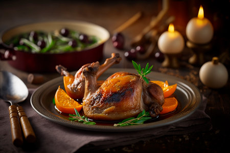 Indulge in the Rich and Tender Delights of Confit de Canard, Slow-Cooked in Its Own Fat with Herbs and Spicesの素材