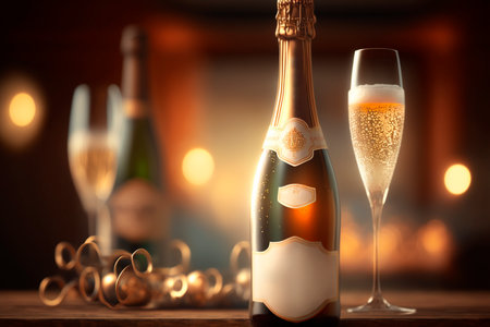 Indulge in the unique taste of Champagne, a sparkling wine produced exclusively in the Champagne region of France using specific grape varieties and production methods.の素材
