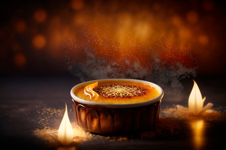 A rich, creamy custard topped with a layer of caramelized sugar, the classic French dessert, Creme Brulee.の素材