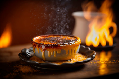 A rich, creamy custard topped with a layer of caramelized sugar, the classic French dessert, Creme Brulee.の素材
