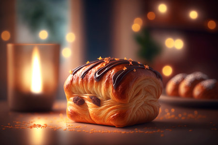 Indulge in the buttery flaky goodness of Pain au Chocolat, a popular French pastry with a decadent chocolate filling, perfect for breakfast or a snack.の素材