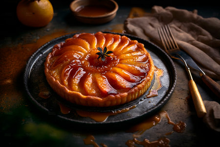 A delicious French dessert made with caramelized apples and buttery pastry crust, Tarte Tatin is a classic sweet treat that is simple yet elegant.の素材