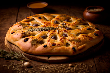 Discover the ancient taste of France with this traditional Fougasse bread from Provence, seasoned with aromatic herbs and olive oil.の素材