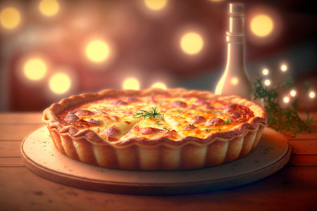 Discover the classic French dish: Quiche Lorraine, made with savory ham, eggs, and cheese filling in a crispy crust. Perfect for any mealtimeの素材