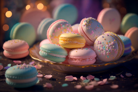 Indulge in the heavenly taste of these colorful French macarons, the perfect treat for any occasionの素材