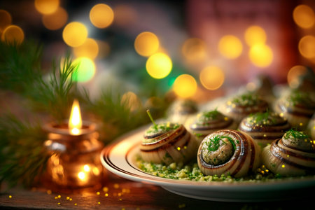 Escargot is a French delicacy made from edible land snails. It is typically served as an appetizer or side dish, and is often served with a garlic-based butter or cream sauce.の素材