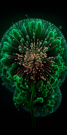 Witness the stunning display of green fireworks illuminating the dark night sky in intricate detail.の素材