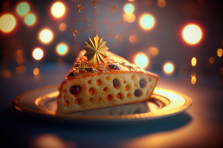 Indulge in the rich, buttery goodness of Tarte des Rois, a French cake made with almond paste and puff pastry, traditionally enjoyed during La Fete des Rois.の素材