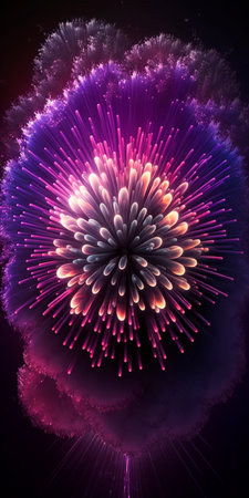 Experience the mesmerizing beauty of purple fireworks exploding in intricate detail against the dark sky.の素材
