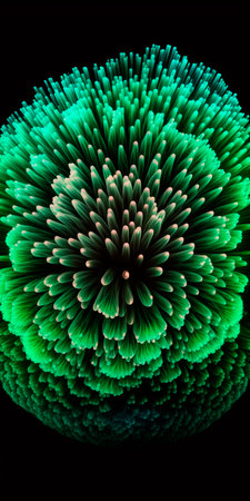 Witness the stunning display of green fireworks illuminating the dark night sky in intricate detail.の素材