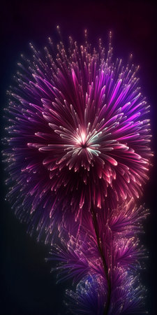Experience the mesmerizing beauty of purple fireworks exploding in intricate detail against the dark sky.の素材