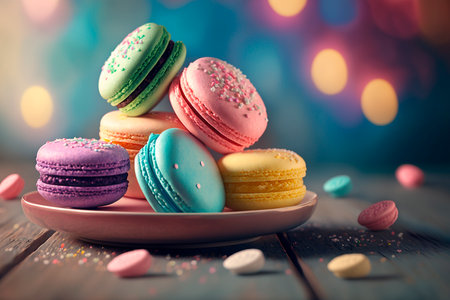 Indulge in the heavenly taste of these colorful French macarons, the perfect treat for any occasionの素材
